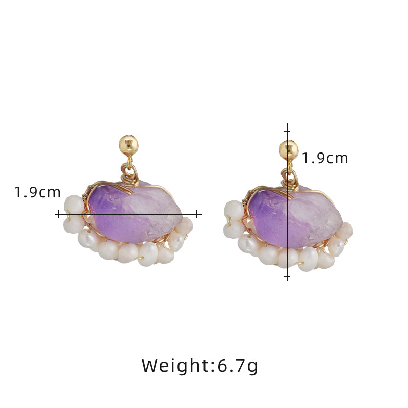 Natural Freshwater Pearl Amethyst Edging Earrings Korean Style Women Luxury Jewelry Fashion Ladies and Girls Gift