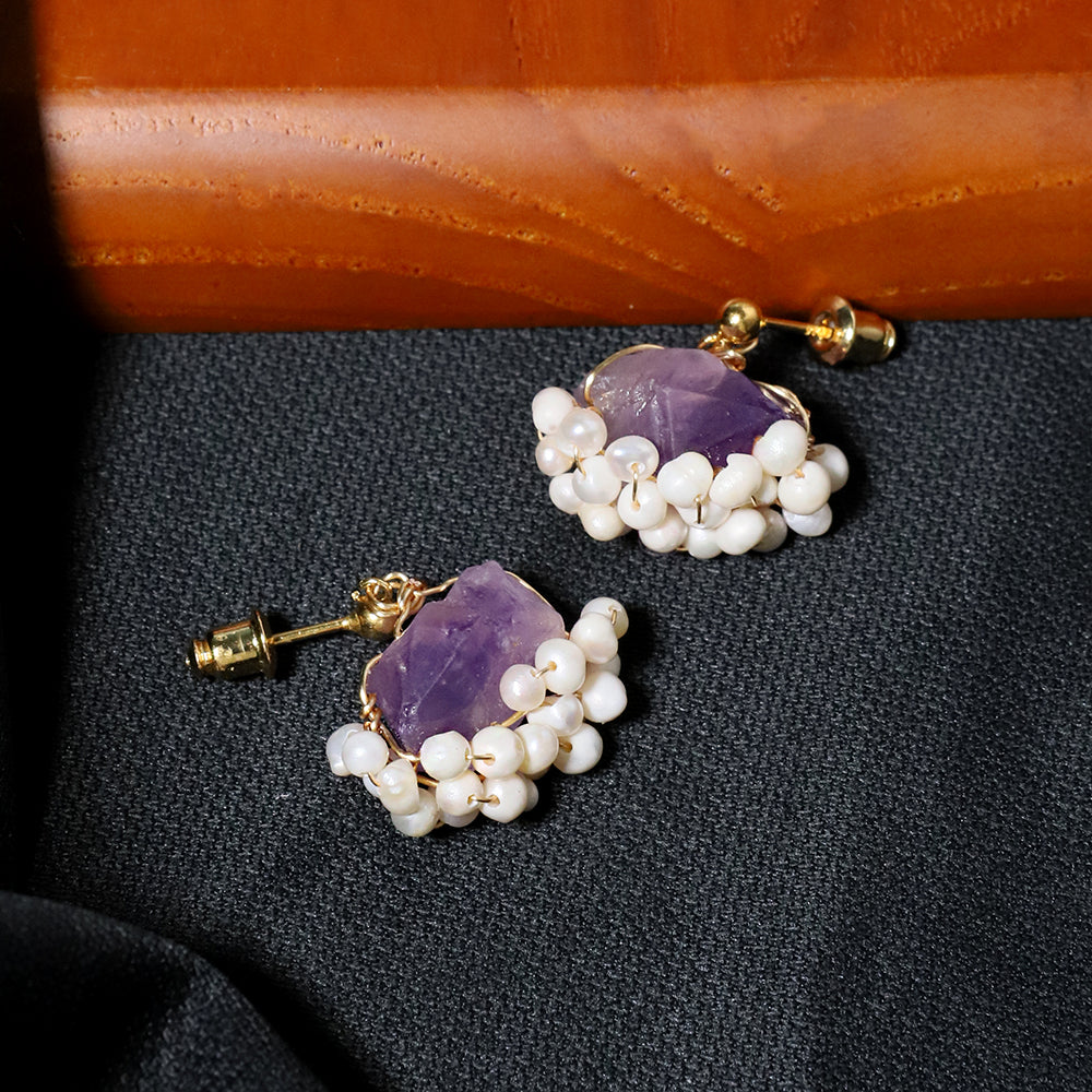 Natural Freshwater Pearl Amethyst Edging Earrings Korean Style Women Luxury Jewelry Fashion Ladies and Girls Gift