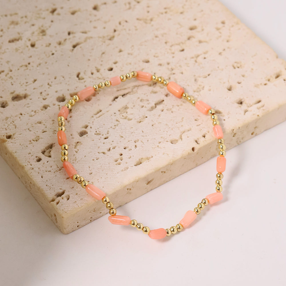Red Coral Stone Gold Separated Bead Elastic Rope Retro Palace Style Fashion Jewelry Bracelet Gifts for Mom Wife Girlfriend