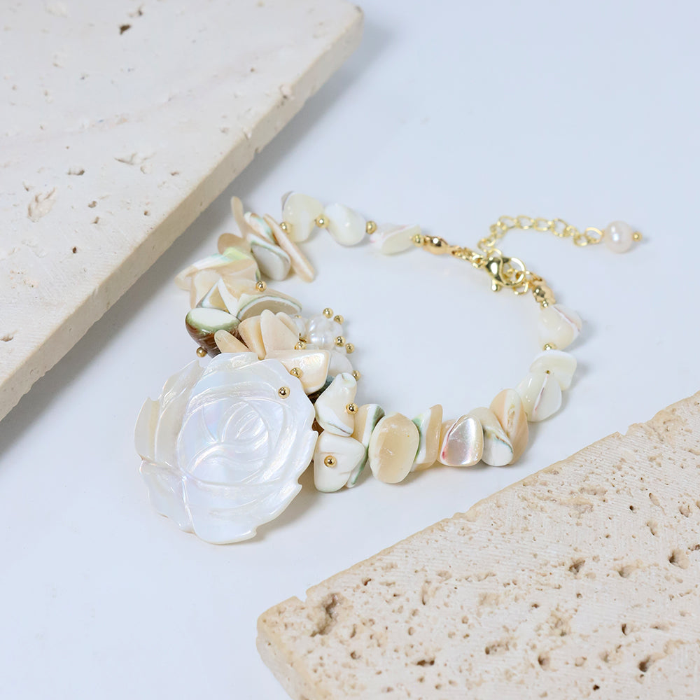 Natural Freshwater Pearl Gold Wire Petal Bead Bracelet Korean Women's Luxury Jewelry Fashion Women's and Girls' Gifts GB1127