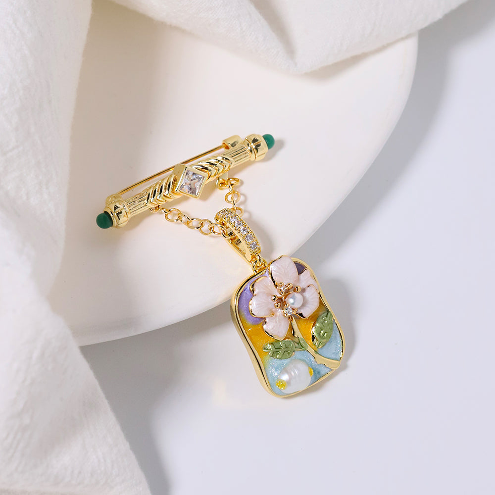 Natural Pearl Dripping Oil Green Grass Brooch Korean Women's Luxury Jewelry Fashion Women's and Girls' Gifts