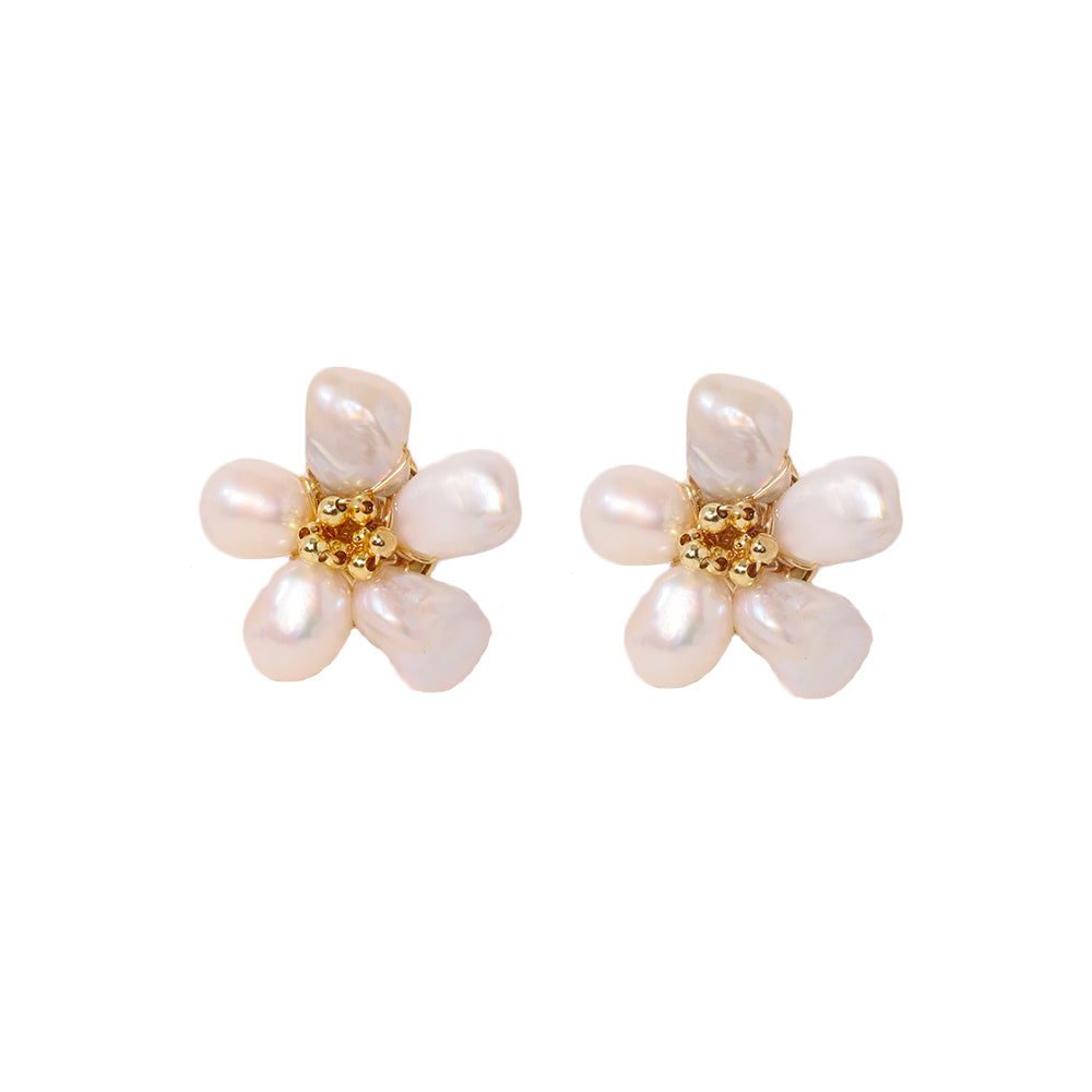 Natural Freshwater Pearl Flower Earrings Baroque Pearls Korean Sweet and Fashionable Earrings Women Gift Luxury Women's Jewelry