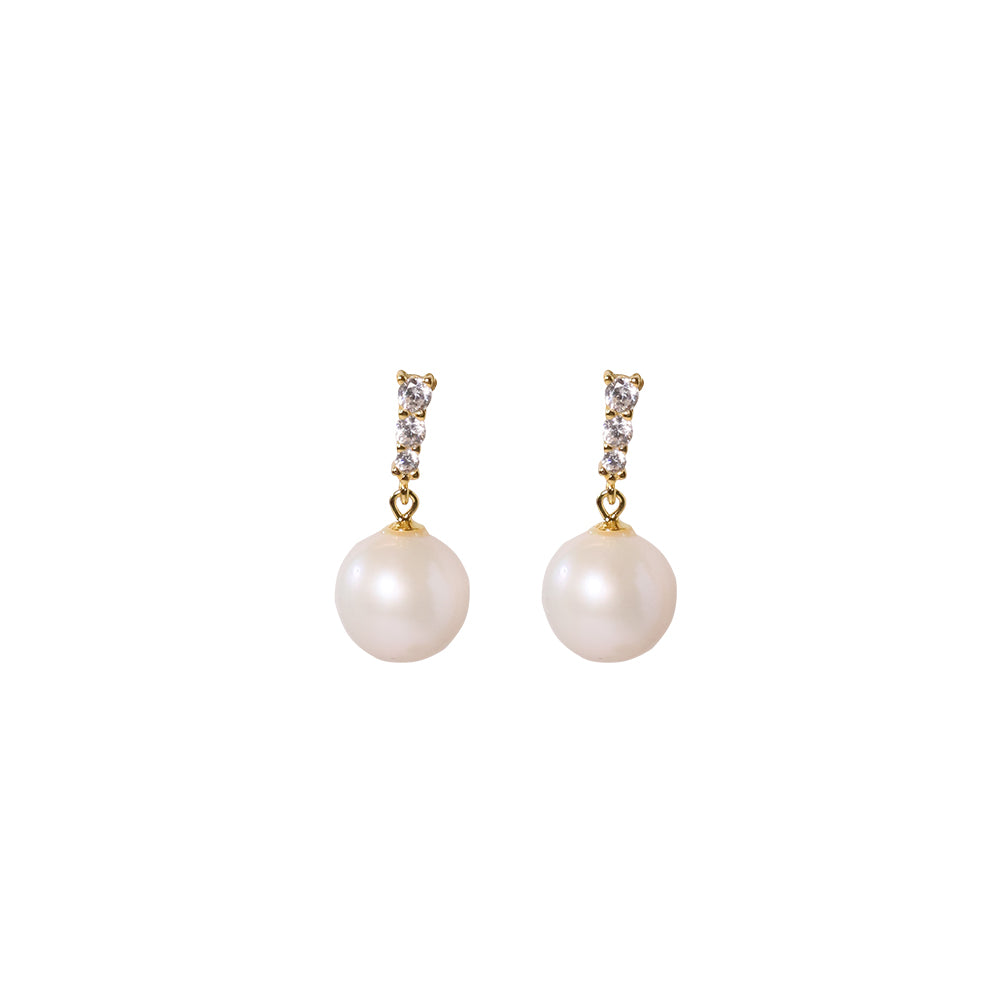 Natural Pearl Round 925 Silver Inlaid Zircon Edging Earrings For Women Korean Classic Vintage Fashion Jewelry Earrings