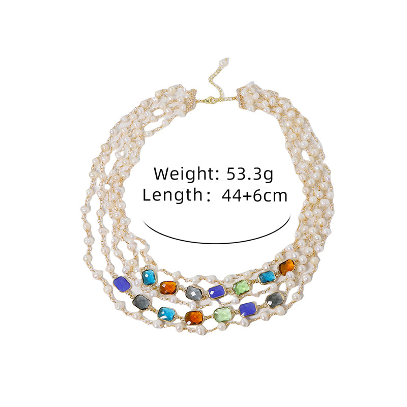 Natural Freshwater Pearl Colored Glass Five Layer Necklace Korean Women's Luxury Jewelry Fashion Women's and Girls' Gifts