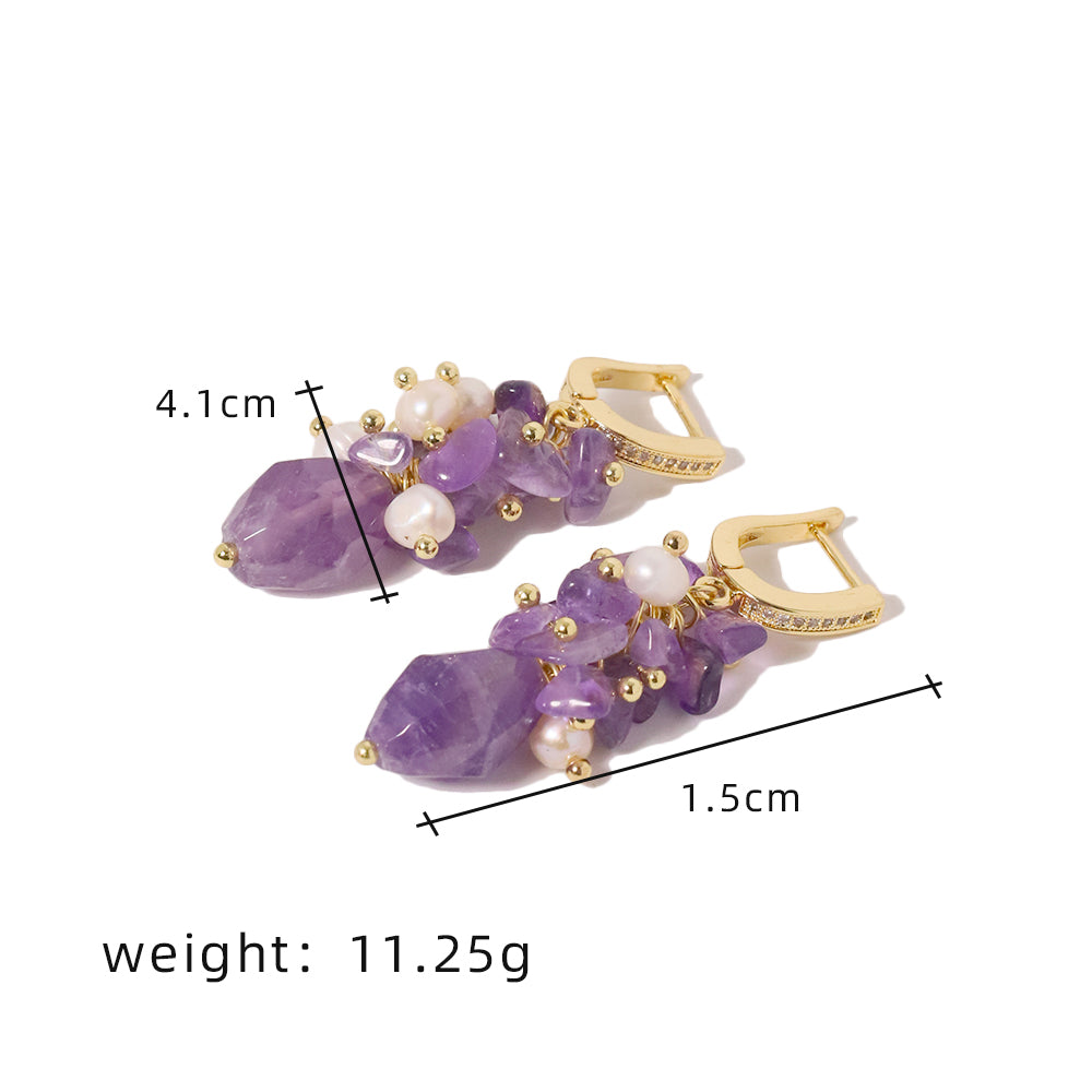 Natural Freshwater Pearl Amethyst Purple Earrings Earring for Woman Korean Fashion Style Vintage Personality Lady Jewelry