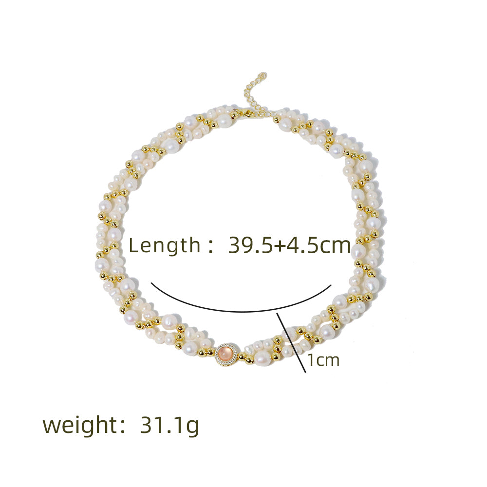 Natural Freshwater Pearl Double Layered Gold Bead Necklace Korean Women's Luxury Jewelry Fashion Women's and Girls' Gifts