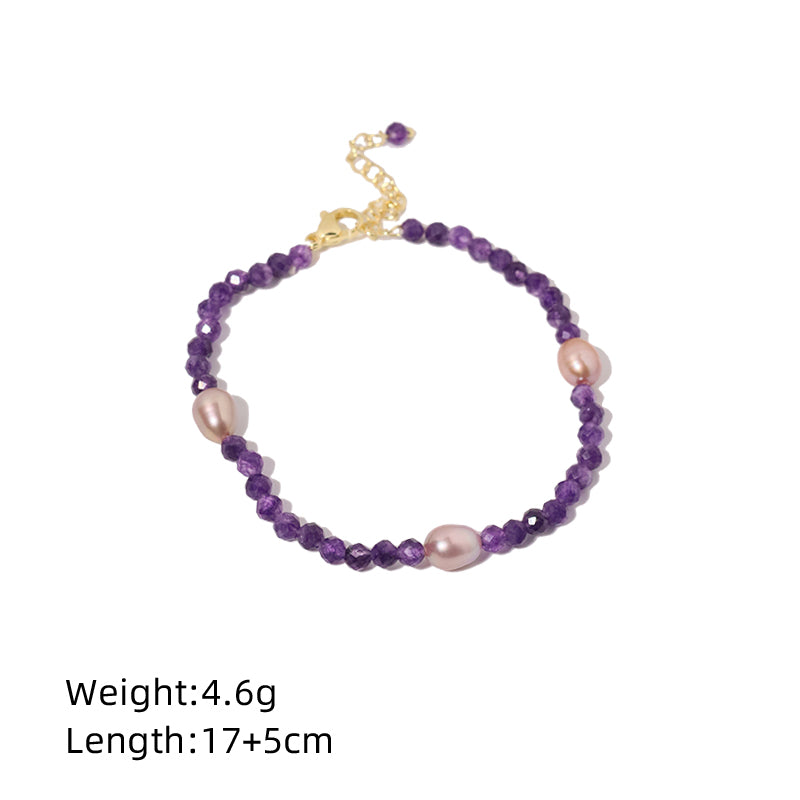 Natural Freshwater Pearl Multi-faceted Amethyst Bead Bracelet Korean Style Women Luxury Jewelry Fashion Ladies and Girls Gift