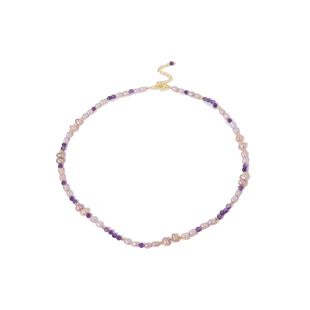 Natural Freshwater Pearl Amethyst Bead Necklace Korean Women's Luxury Jewelry Fashion Women's and Girls' Gifts