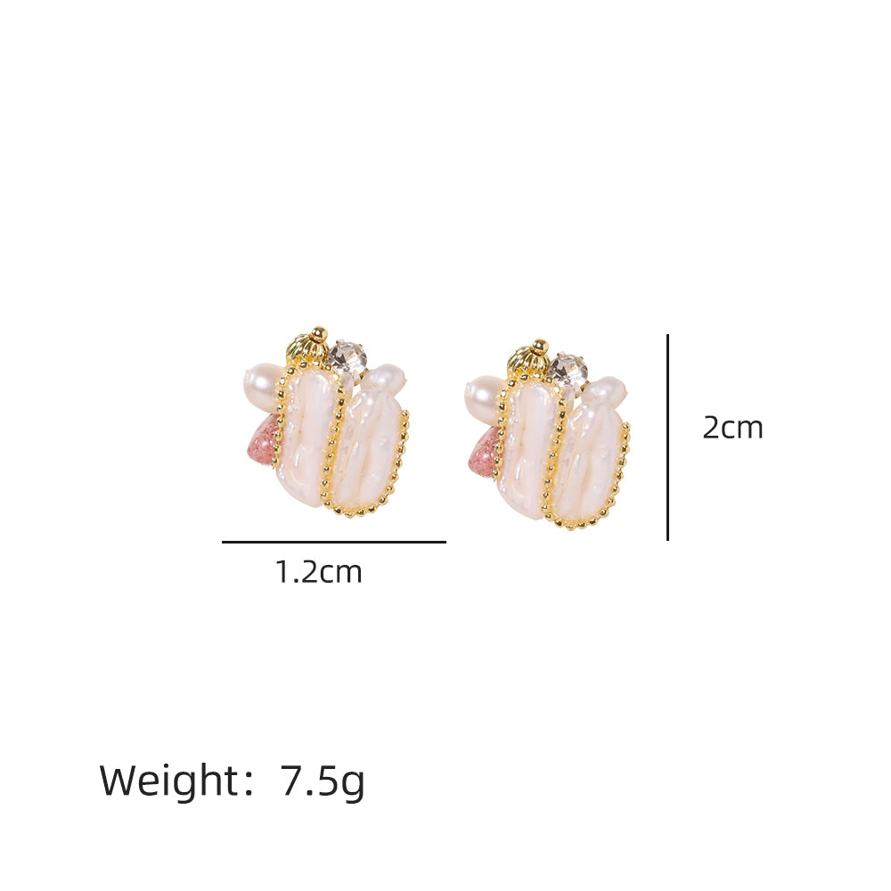 Natural Baroque Pearl Strawberry Crystal Earrings Korean Style Women Luxury Jewelry Fashion Ladies and Girls Gift