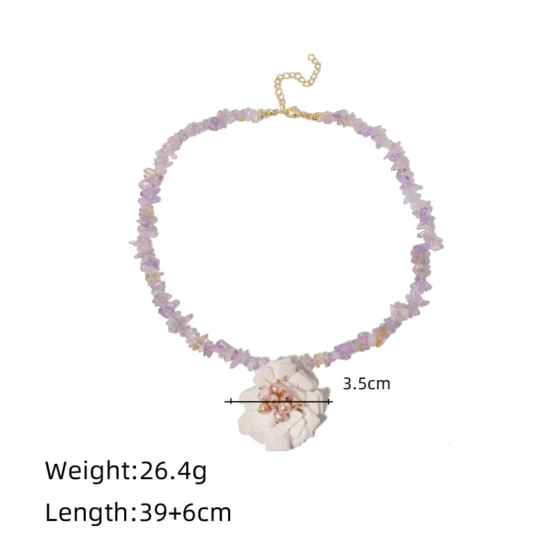 Natural Amethyst Flower Pearl Necklace Korean Style Women Luxury Jewelry Fashion Ladies and Girls Gift