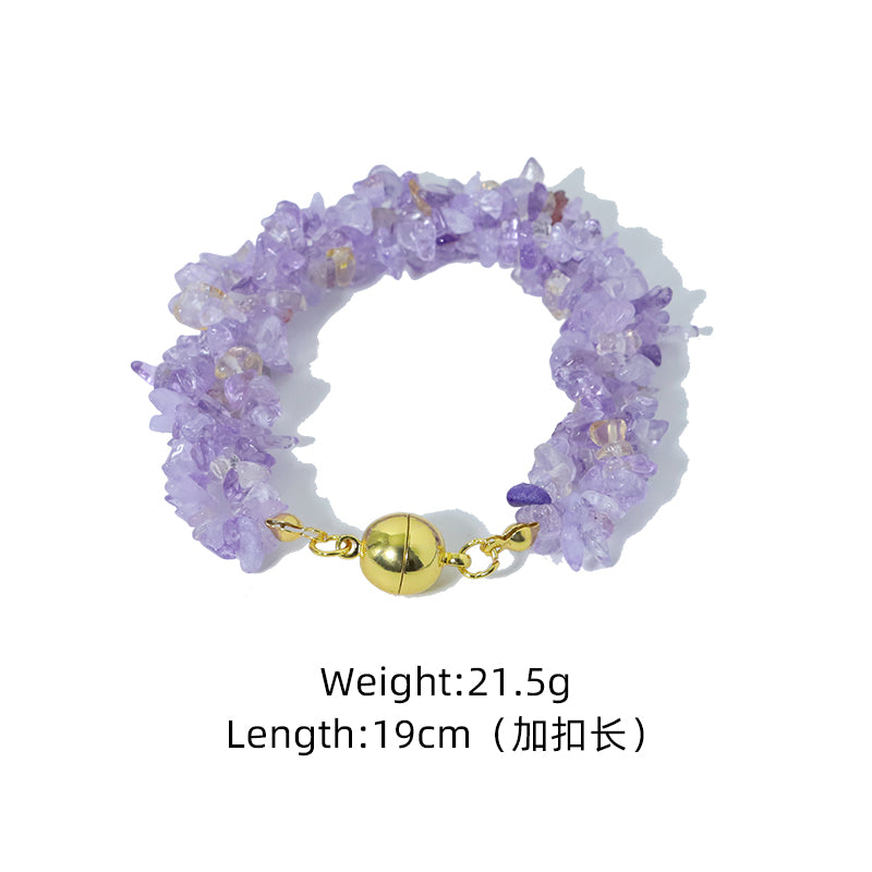 Natural Three-layer Amethyst Magnetic Buckle Bracelet Korean Women's Luxury Jewelry Fashion Women's and Girls' Gifts