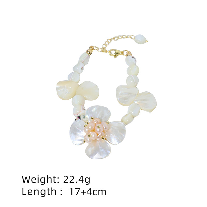 Natural Freshwater Large Shell Flower Pearl Bead Bracelet Korean Women's Luxury Jewelry Fashion Women's and Girls' Gifts