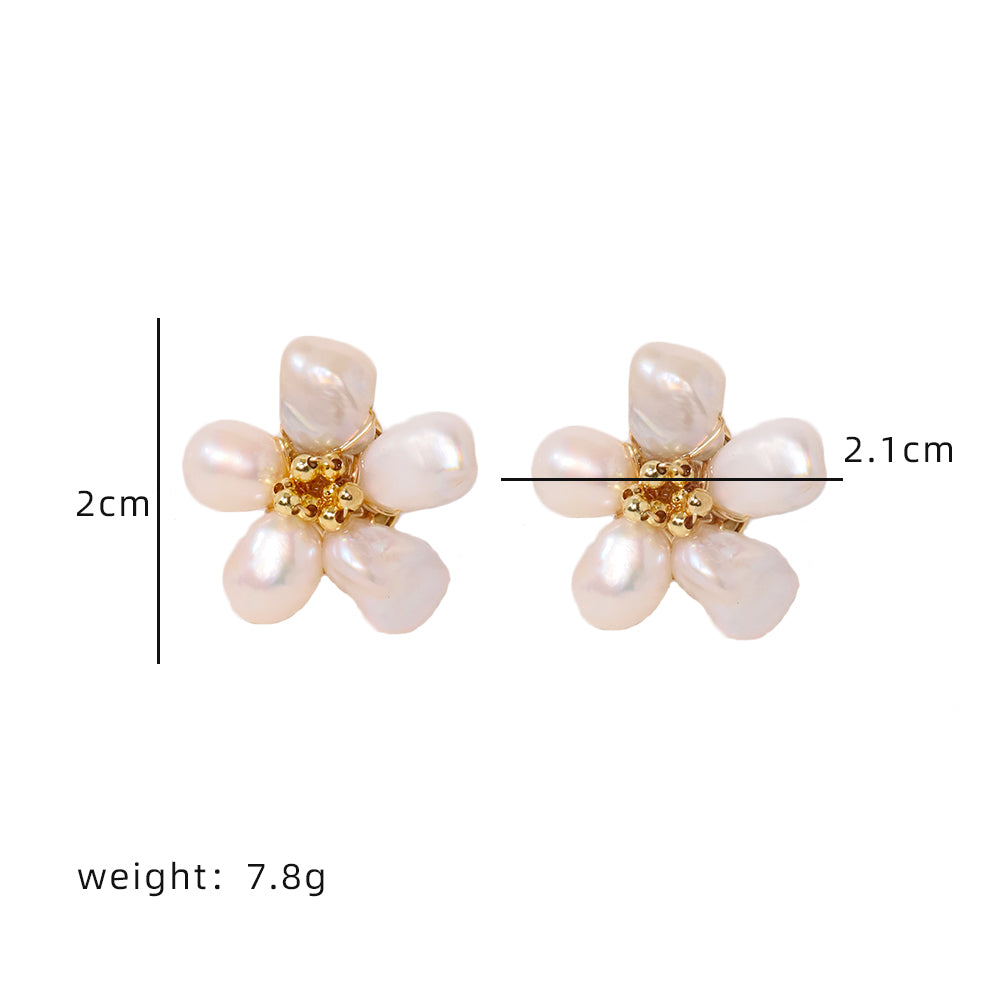 Natural Freshwater Pearl Flower Earrings Baroque Pearls Korean Sweet and Fashionable Earrings Women Gift Luxury Women's Jewelry