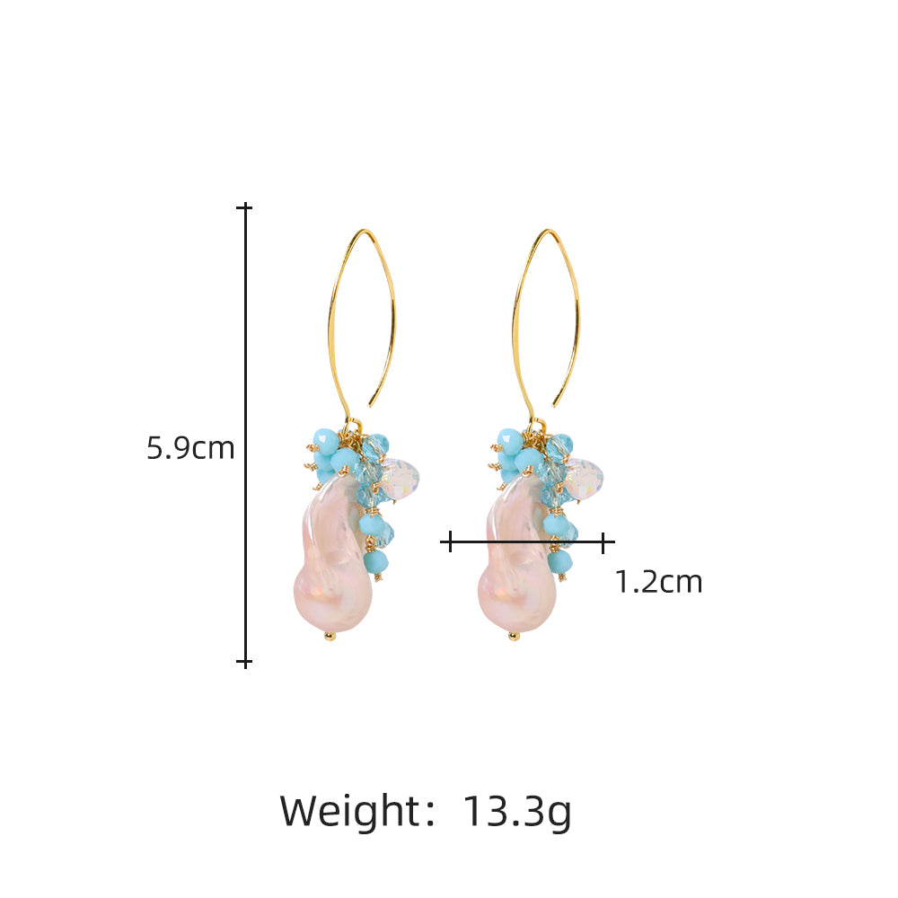 Natural Freshwater Baroque Pearl Blue Flower Earrings Korean Style Women Luxury Jewelry Fashion Ladies and Girls Gift