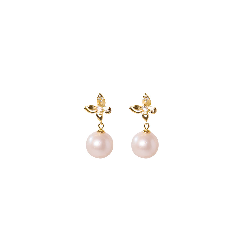 Natural round pearl 925 silver inlaid with zircon butterfly Earrings For Women Korean Classic Vintage Fashion Jewelry Earrings