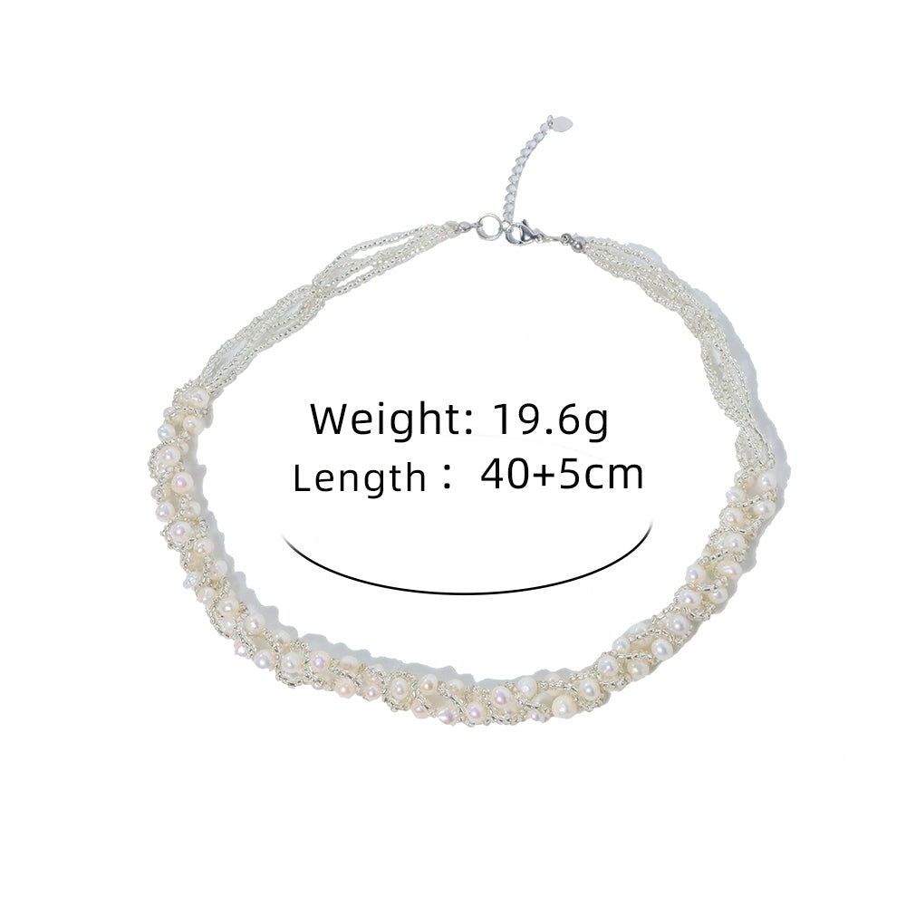 Natural Freshwater Pearl Woven Multi-layer Necklace Korean Women's Luxury Jewelry Fashion Women's and Girls' Gifts