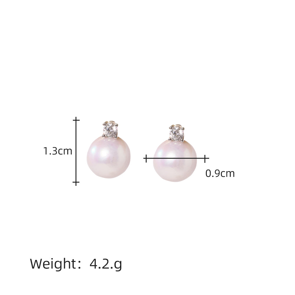 Natural Pearl 8-9mm Round S925 Silver Princess Earrings For Women Korean Classic Vintage Fashion Jewelry Earrings