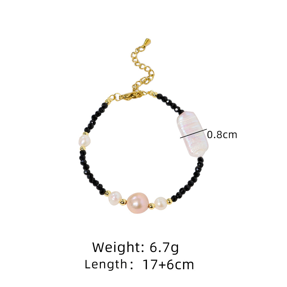 Natural Baroque Pearl Black Crystal Bead Bracelet Korean Women's Luxury Jewelry Fashion Women's and Girls' Gifts