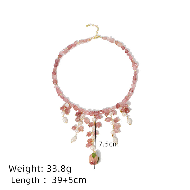 Natural Drip Glue Flower Berry Crystal Pearl Necklace Korean Women's Luxury Jewelry Fashion Women's and Girls' Gifts