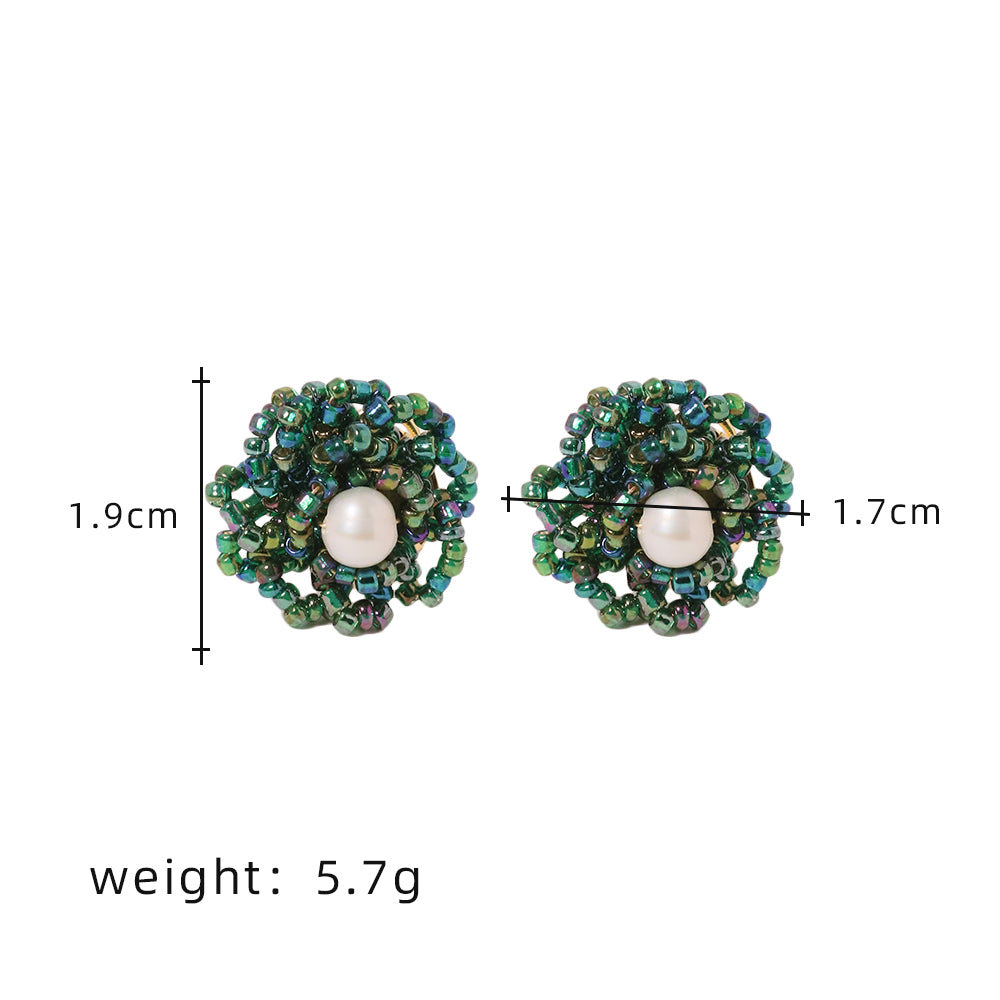 Natural Freshwater Pearl Green glass Earrings Earring for Woman Korean Fashion Style Vintage Personality Lady Jewelry