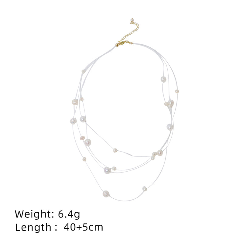 Natural Freshwater Pearl Starry Sky Four Layer Necklace Korean Women's Luxury Jewelry Fashion Women's and Girls' Gifts