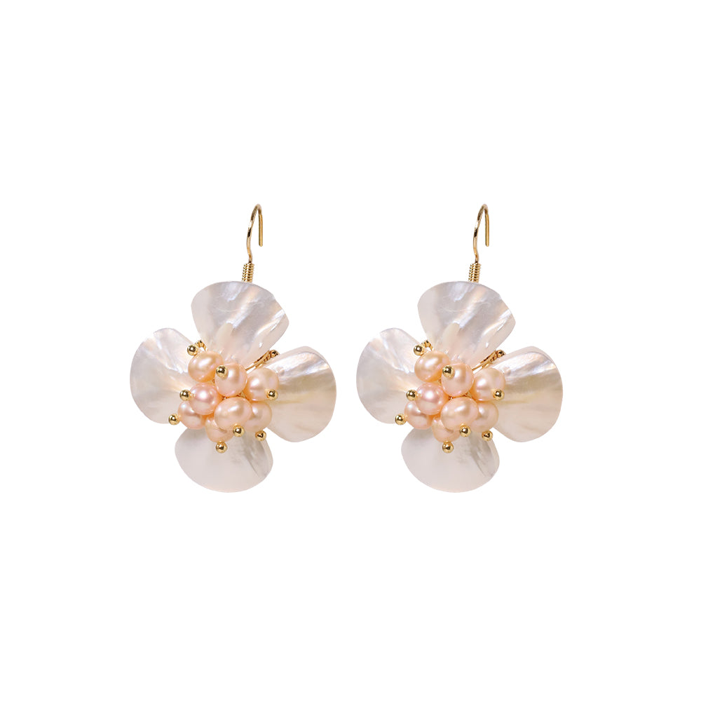 Natural Freshwater Pearl Fritillaria Flower Earrings Korean Style Women Luxury Jewelry Fashion Ladies and Girls Gift