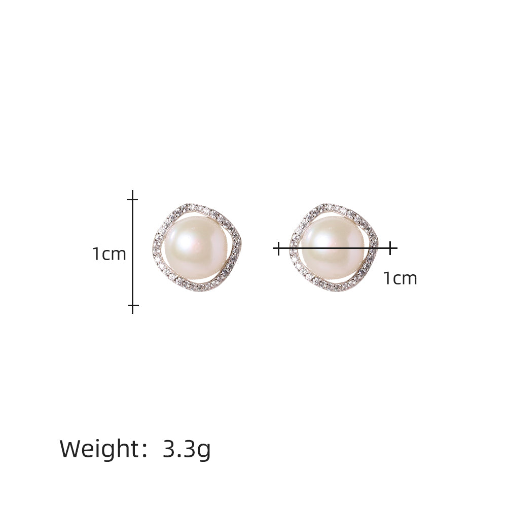 Natural Pearl Round 925 Silver Inlaid Zircon Flower Edging Earrings For Women Korean Classic Vintage Fashion Jewelry Earrings