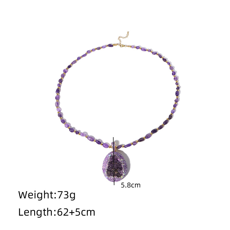 Natural Amethyst Zircon Inlaid Pendant Necklace Korean Style Women Luxury Jewelry Fashion Ladies and Girls Gift