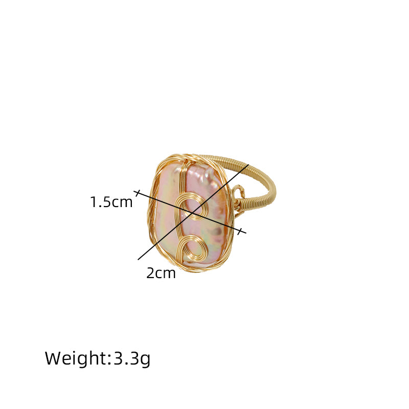 Natural Freshwater Baroque Pearl Copper Wire Wrapped Ring Korean Women's Luxury Jewelry Fashion Women's and Girls' Gifts