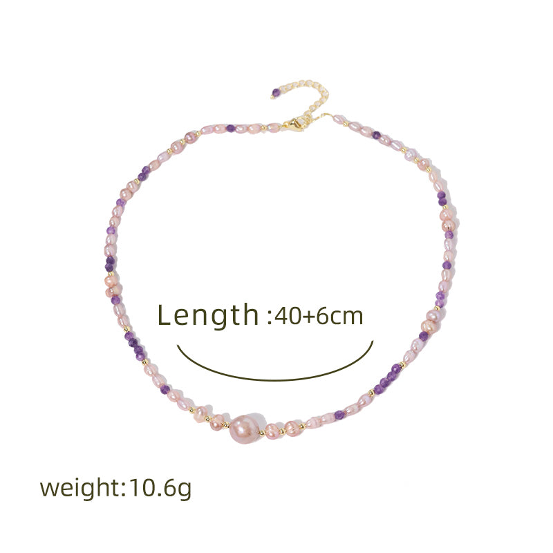 Natural Freshwater Pearl Amethyst Bead Necklace Korean Women's Luxury Jewelry Fashion Women's and Girls' Gifts