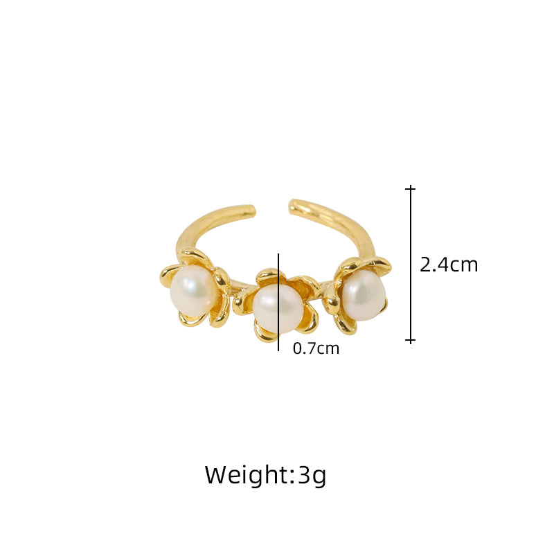 Natural Freshwater Pearl Baby Pearl Flower Ring Korean Women's Luxury Jewelry Fashion Women's and Girls' Gifts