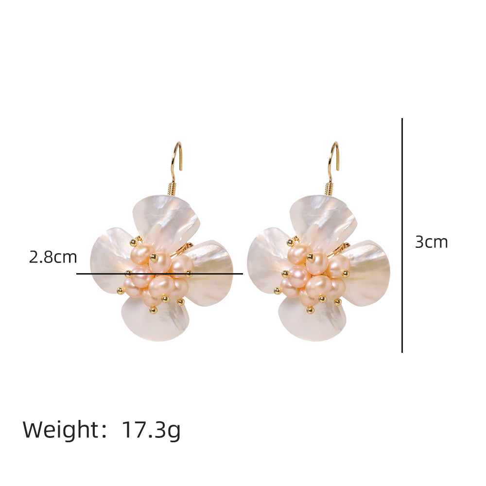 Natural Freshwater Pearl Fritillaria Flower Earrings Korean Style Women Luxury Jewelry Fashion Ladies and Girls Gift