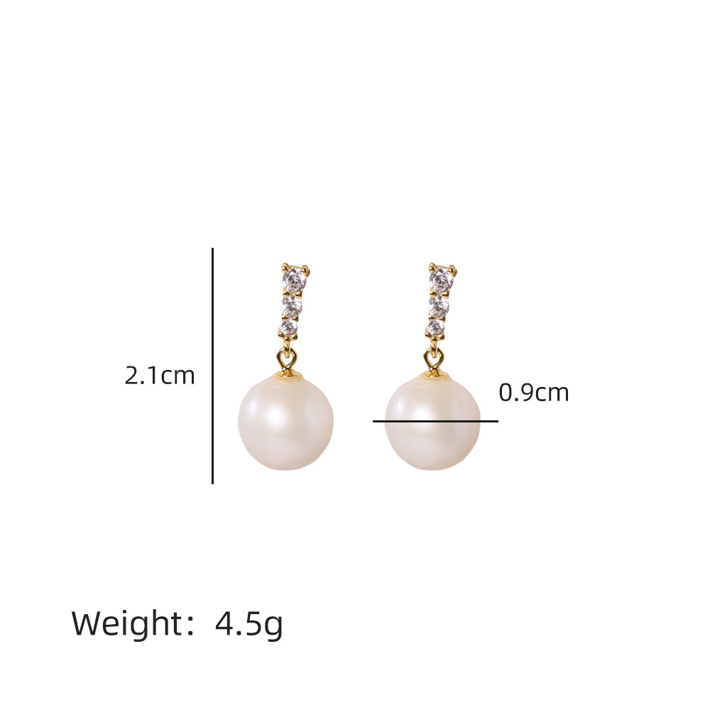 Natural Pearl Round 925 Silver Inlaid Zircon Edging Earrings For Women Korean Classic Vintage Fashion Jewelry Earrings