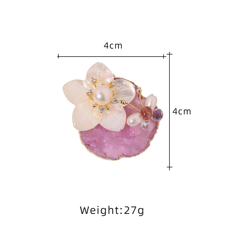 Natural Pearl Powder, Crystal Shell, Flower Brooch Korean Women's Luxury Jewelry Fashion Women's and Girls' Gifts