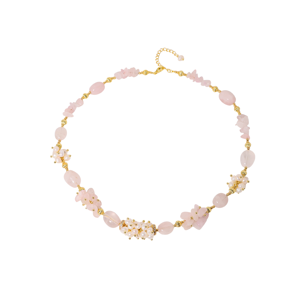 Natural Pink Crystal Pearls Necklaces Retro Palace Style Fashion Jewelry Necklaces Gifts for Mom Wife Girlfriend