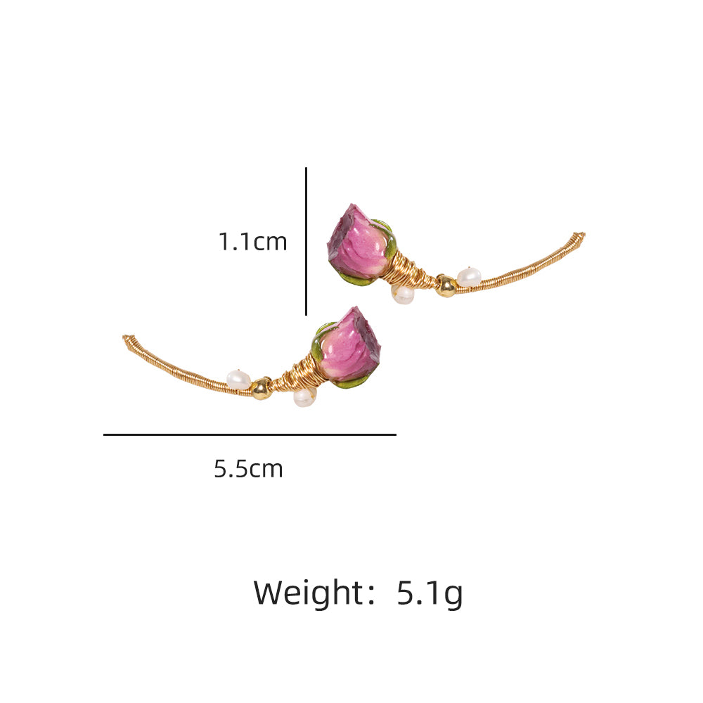 Natural Pearls Pink Bead Dropping Glue Flower Earrings Korean Style Women Luxury Jewelry Fashion Ladies and Girls Gift