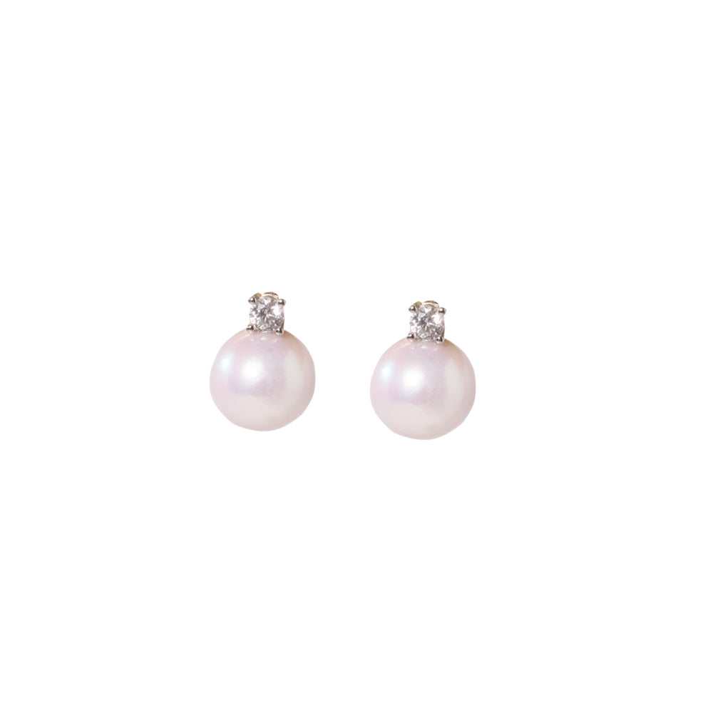 Natural Pearl 8-9mm Round S925 Silver Princess Earrings For Women Korean Classic Vintage Fashion Jewelry Earrings