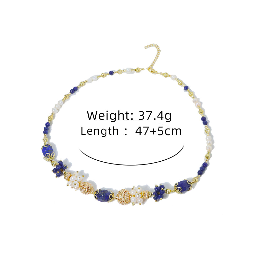 Natural freshwater pearl lapis lazuli necklace Korean Women's Luxury Jewelry Fashion Women's and Girls' Gifts