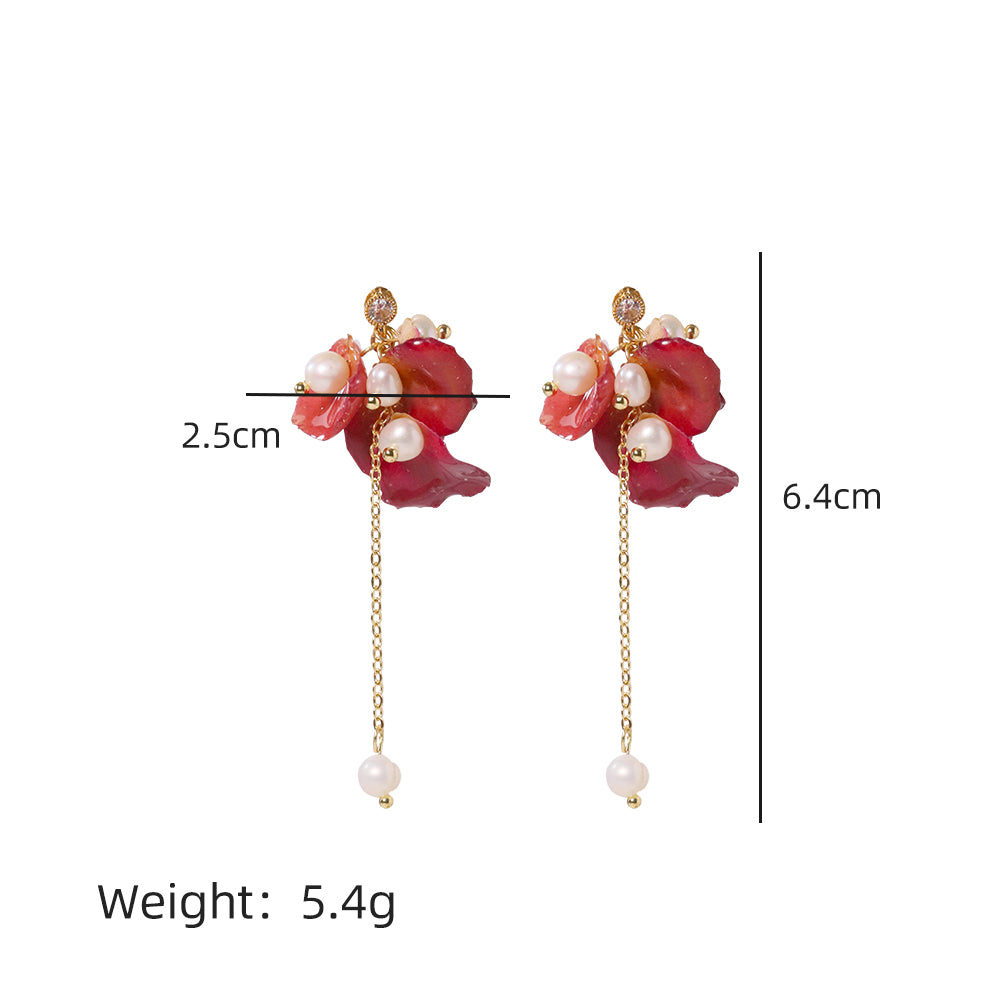 Natural Freshwater Pearl Drop Gum Petal Earrings Korean Style Women Luxury Jewelry Fashion Ladies and Girls Gift