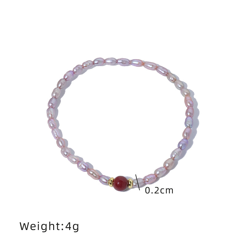 Natural Freshwater Pearl Rice Bead Cinnabar Bracelet Korean Style Women Luxury Jewelry Fashion Ladies and Girls Gift