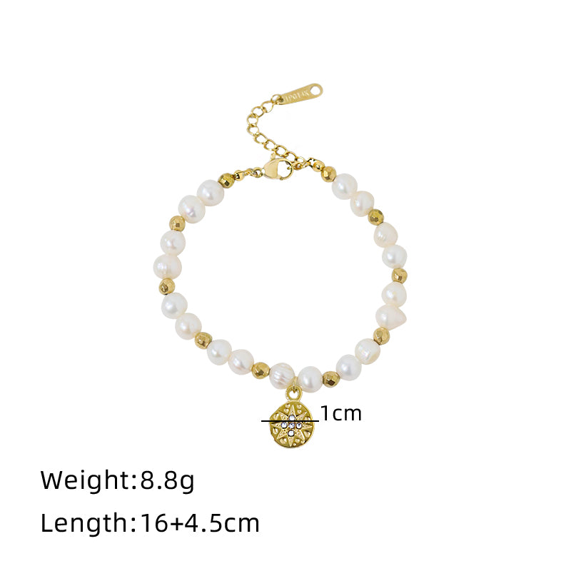 Natural Freshwater Pearl Hanging Tag Interval Bracelet Korean Style Women Luxury Jewelry Fashion Ladies and Girls Gift