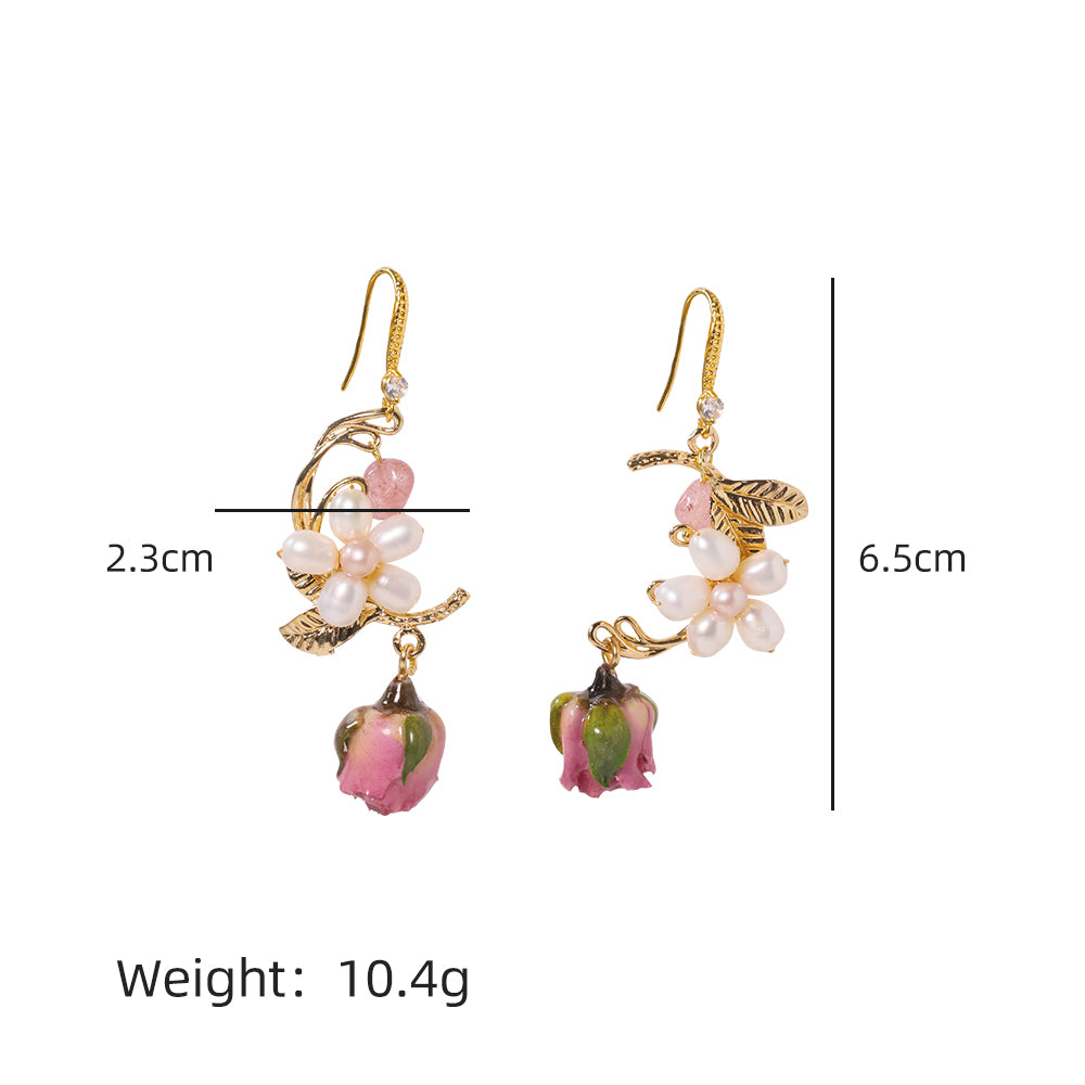 Natural Freshwater Pearl Drop Gel Flower Earrings Korean Style Women Luxury Jewelry Fashion Ladies and Girls Gift