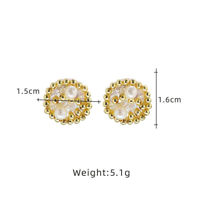 Natural Freshwater Pearl Gold Bead Button Earrings Korean Style Women Luxury Jewelry Fashion Ladies and Girls Gift