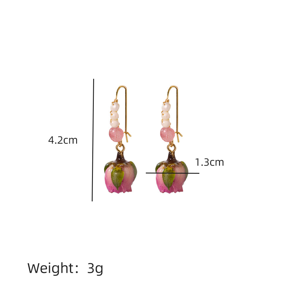 Natural Freshwater Pearl Drop Gel Flower Earrings Korean Style Women Luxury Jewelry Fashion Ladies and Girls Gift