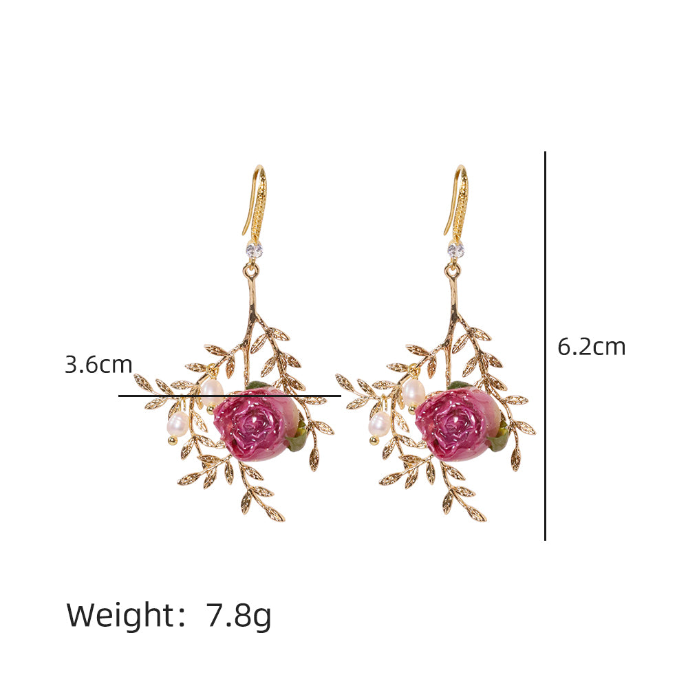 Natural Pearls Bead Dropping Glue Flower Earrings Korean Style Women Luxury Jewelry Fashion Ladies and Girls Gift GE1517