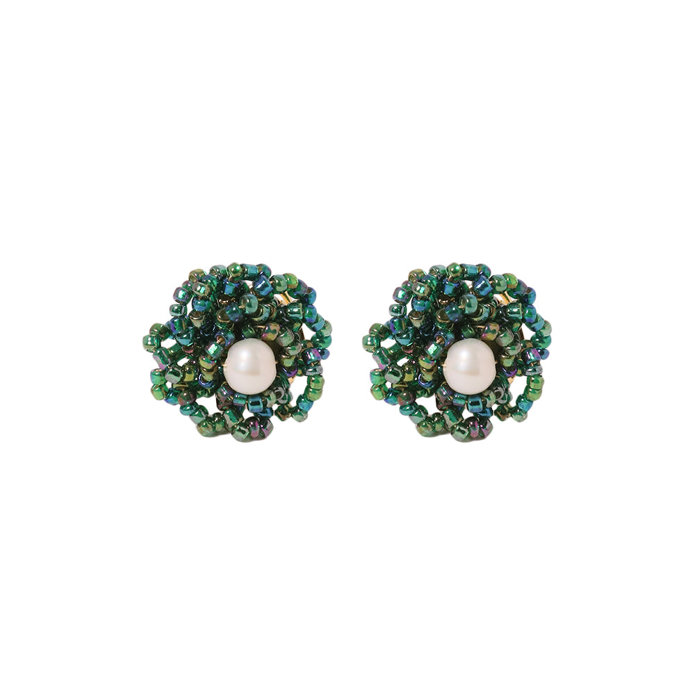 Natural Freshwater Pearl Green glass Earrings Earring for Woman Korean Fashion Style Vintage Personality Lady Jewelry