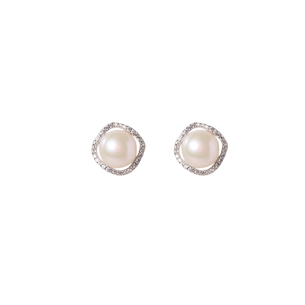 Natural Pearl Round 925 Silver Inlaid Zircon Flower Edging Earrings For Women Korean Classic Vintage Fashion Jewelry Earrings