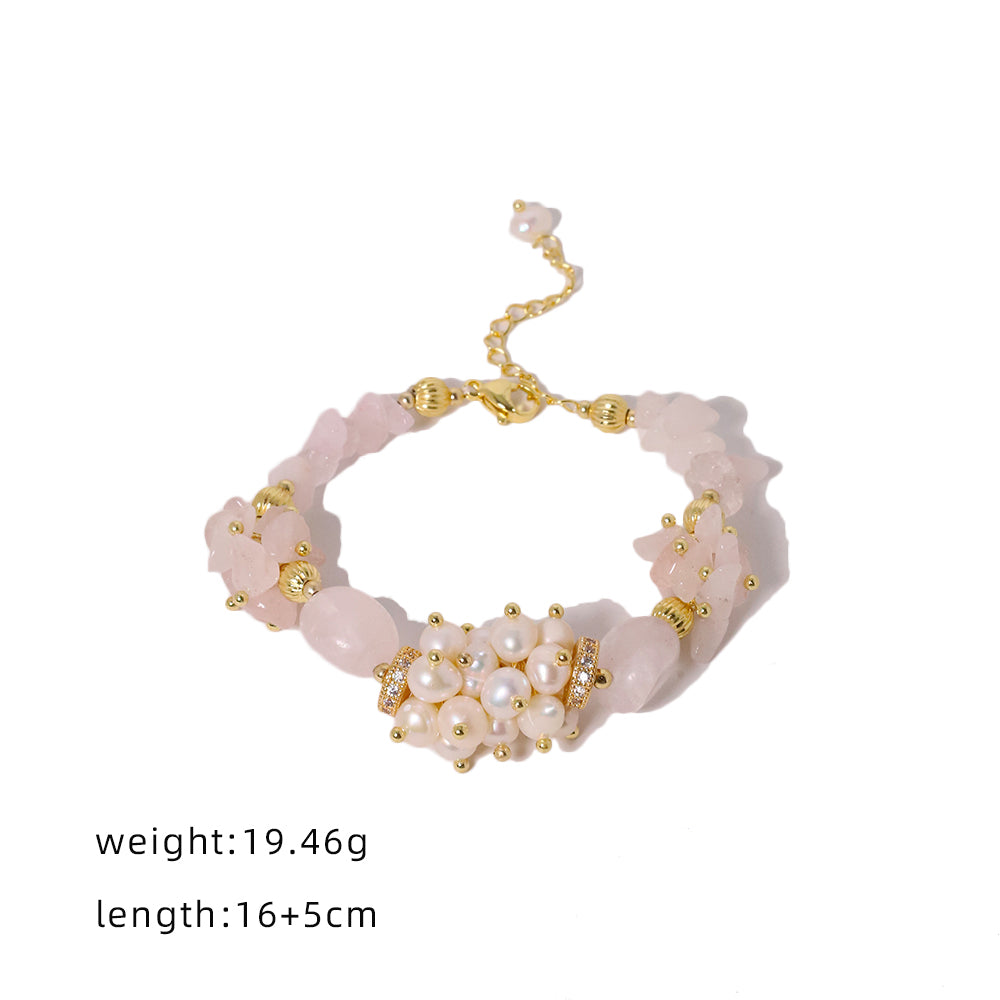 Natural Freshwater Pearls Pink Crystal Bracelet Retro Palace Style Fashion Jewelry Bracelet Gifts for Mom Wife Girlfriend