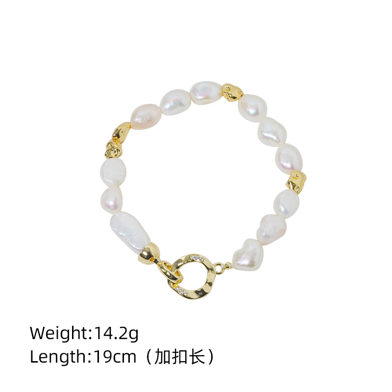 Natural Small Baroque Pearl Buckle Bead Bracelet Korean Women's Luxury Jewelry Fashion Women's and Girls' Gifts