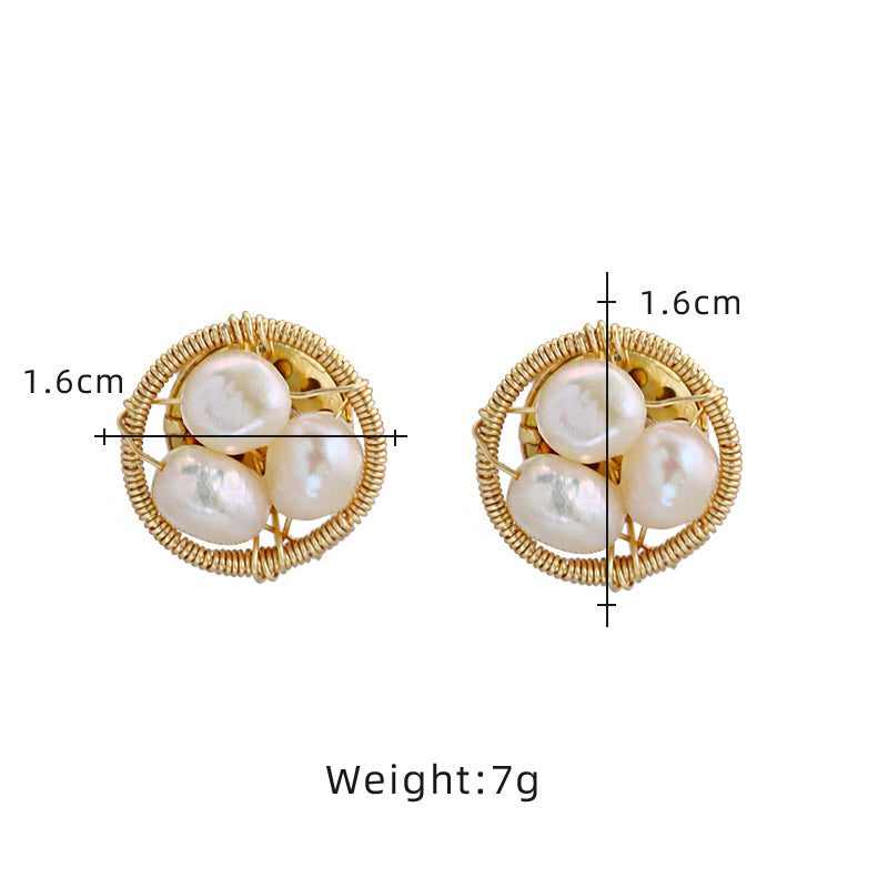 Natural Freshwater Pearl Gold Edged Earrings Korean Style Women Luxury Jewelry Fashion Ladies and Girls Gift